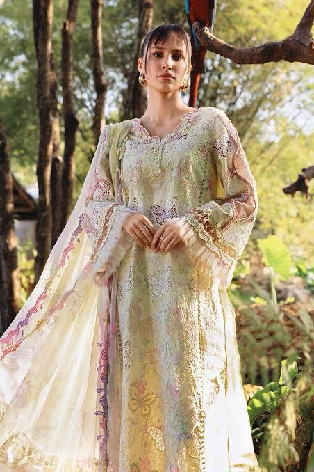 Maria B Butterfly Print Printed & Embroidered Lawn 3-Piece unstitched Suit (D#5840)