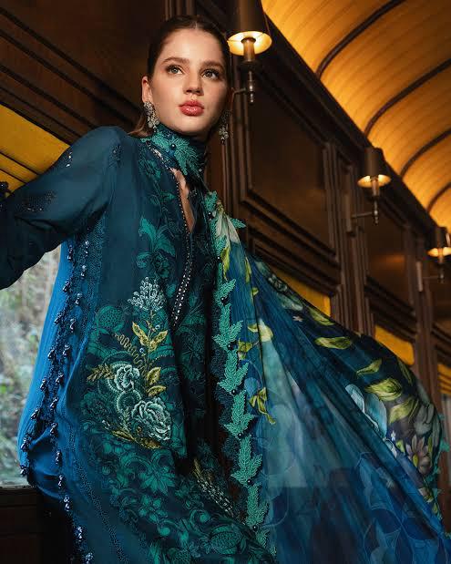 Maria.B Dark Teal Embroidered Lawn 3-Piece Suit