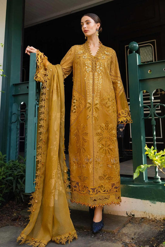 Maria.B Mustard Full Embroidered 3pc Unstitched Lawn Suit | D-6054