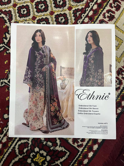 Ethnic Luxury Purple Embroidered Silk 3-Piece Unstitched Suit