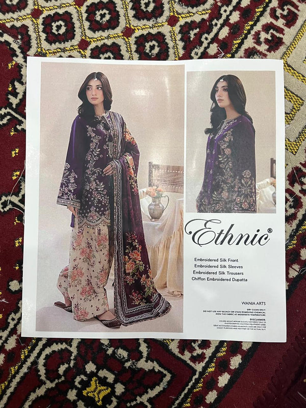 Ethnic Luxury Purple Embroidered Silk 3-Piece Unstitched Suit