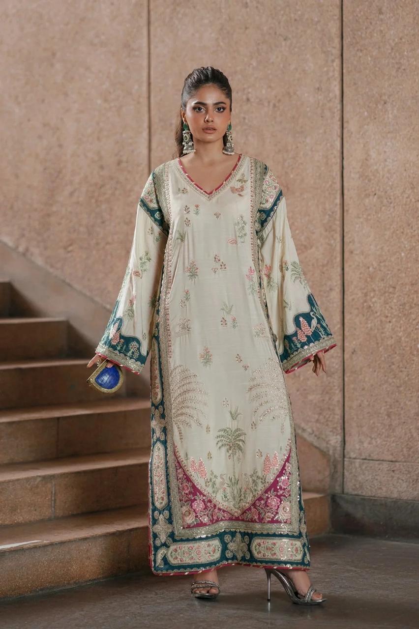 Ethnic by Outfitters Off-White Apple Silk Unstitched 2-Piece Suit (D-2001)