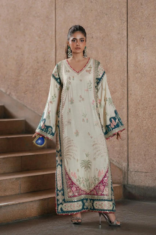 Ethnic by Outfitters Off-White Apple Silk Unstitched 2-Piece Suit (D-2001)
