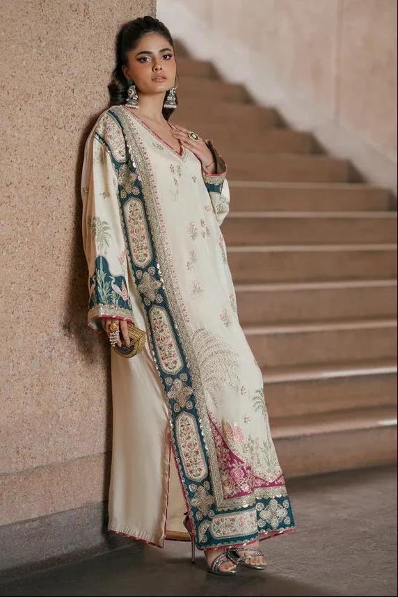 Ethnic by Outfitters Off-White Apple Silk Unstitched 2-Piece Suit (D-2001)
