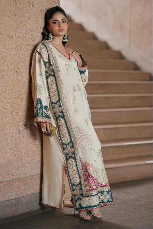 Ethnic by Outfitters Off-White Apple Silk Unstitched 2-Piece Suit (D-2001)