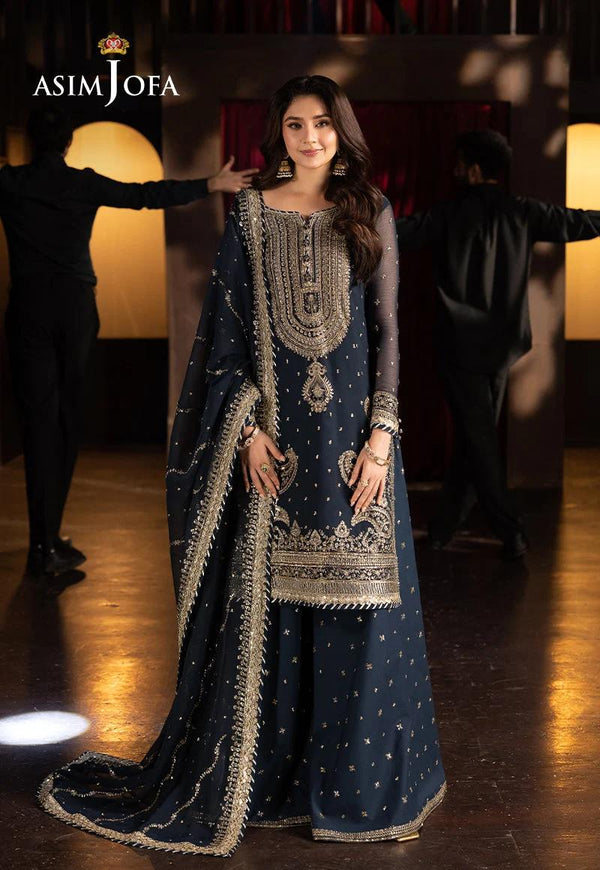 Asim Jofa by Wania Arts Navy Blue Embroidered Silk 2-Piece Suit