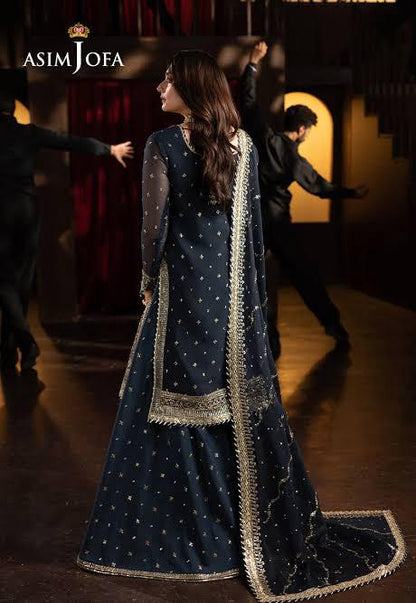 Asim Jofa by Wania Arts Navy Blue Embroidered Silk 2-Piece Suit