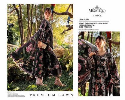 Maria B Black Colour Butterfly Embroidered & Printed 3-Piece Lawn Suit with Chiffon Dupatta (D-844)