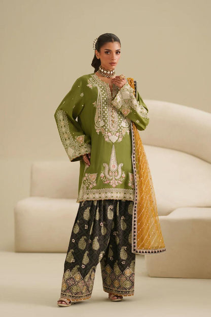 Ethnic Olive Green Embroidered Lawn 2-Piece Suit