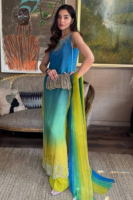 Farida Hasan Blue Gradient Embroidered 3-Piece Lawn Suit