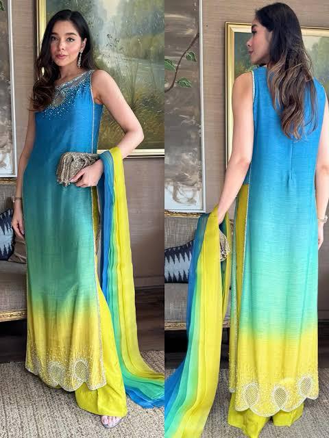 Farida Hasan Blue Gradient Embroidered 3-Piece Lawn Suit