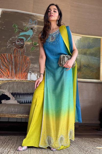 Farida Hasan Blue Gradient Embroidered 3-Piece Lawn Suit