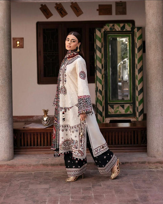 Jazmin Off-White Embroidered 3PC Unstitched Lawn Suit | D#2939