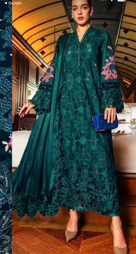 Maria.B Dark Teal Embroidered Lawn 3-Piece Suit