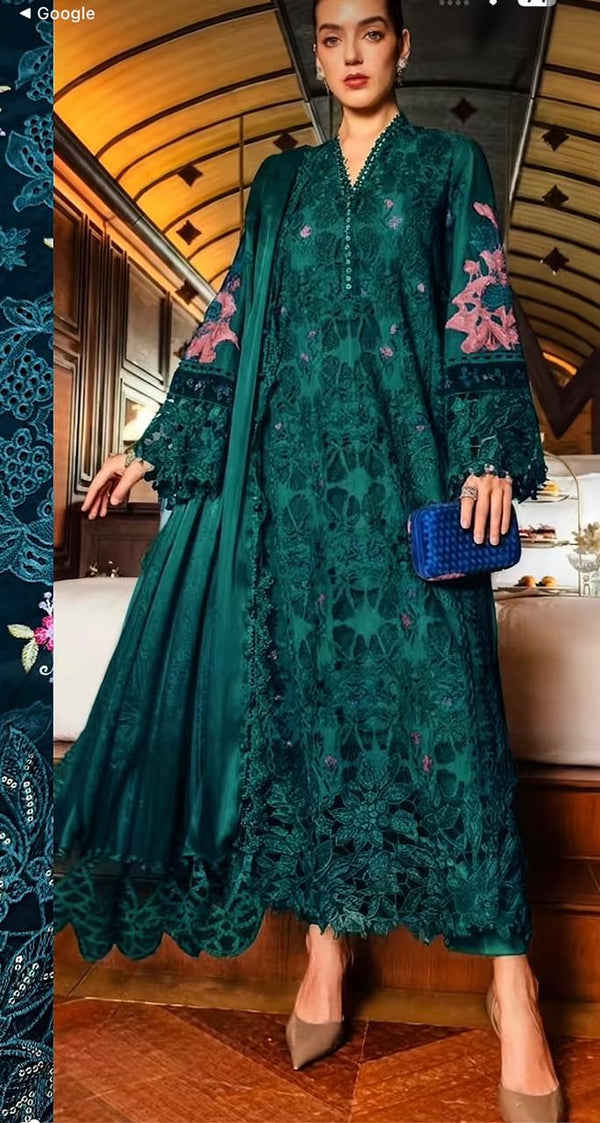 Maria.B Dark Teal Embroidered Lawn 3-Piece Suit