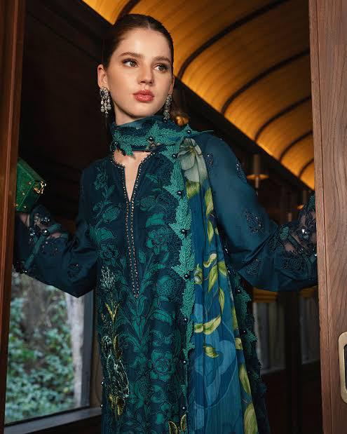 Maria.B Dark Teal Embroidered Lawn 3-Piece Suit