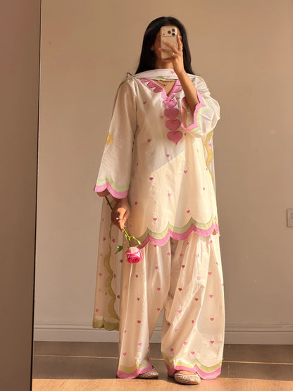 Laam Designer Heart-Motif Silk 3-Piece Unstitched Suit ( Allow to Open)