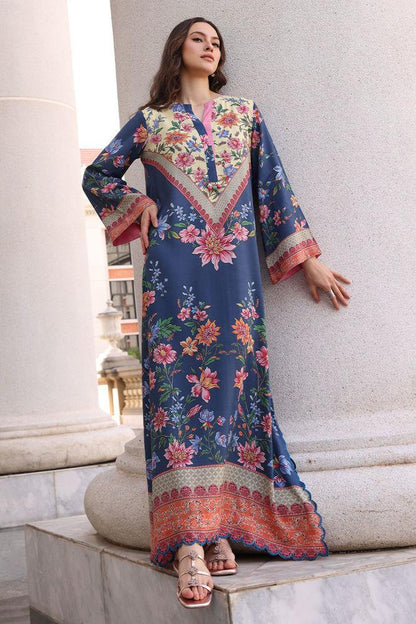 2Pcs Laam Blue Apple Silk Kaftan Printed Suit
