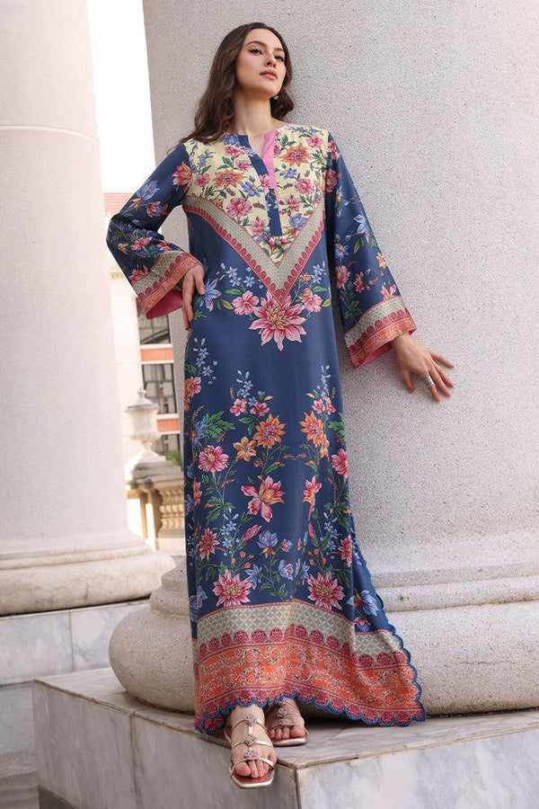2Pcs Laam Blue Apple Silk Kaftan Printed Suit