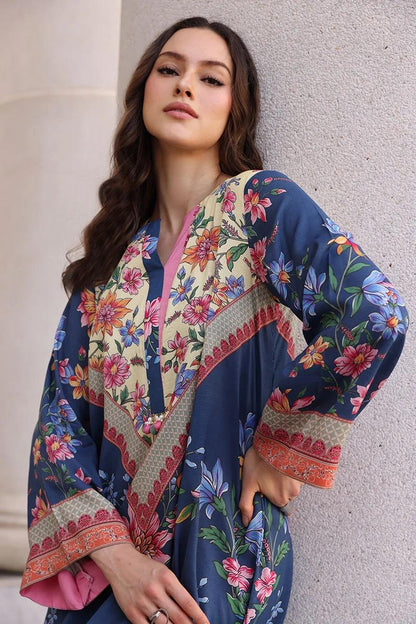 2Pcs Laam Blue Apple Silk Kaftan Printed Suit