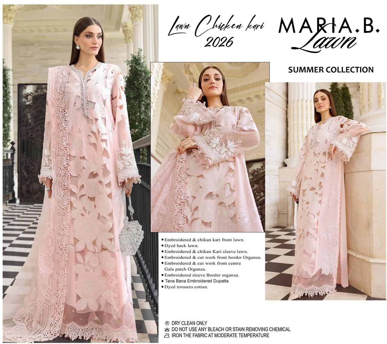 Maria.B Peach Laser Work Embroidered Unstitched 3pc Lawn  Suit | Design 345