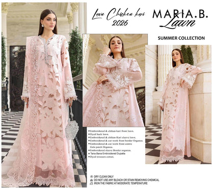 Maria.B Peach Laser Work Embroidered Unstitched 3pc Lawn  Suit | Design 345
