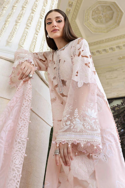 Maria.B Peach Laser Work Embroidered Unstitched 3pc Lawn  Suit | Design 345