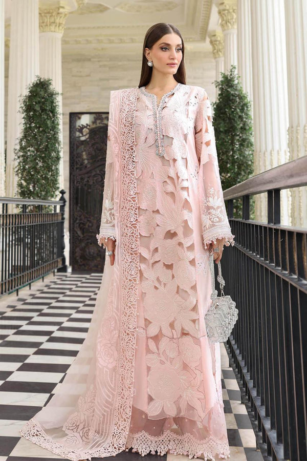 Maria.B Peach Laser Work Embroidered Unstitched 3pc Lawn  Suit | Design 345