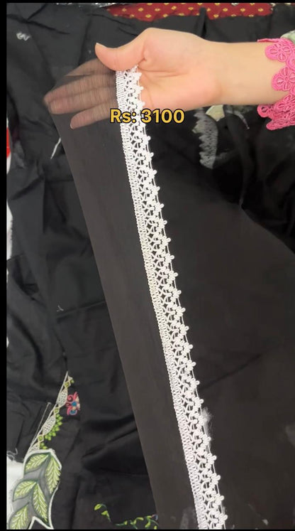 Maryam Nawaz Black Embroidered Lawn 3-Piece Unstitched Suit | D-2939