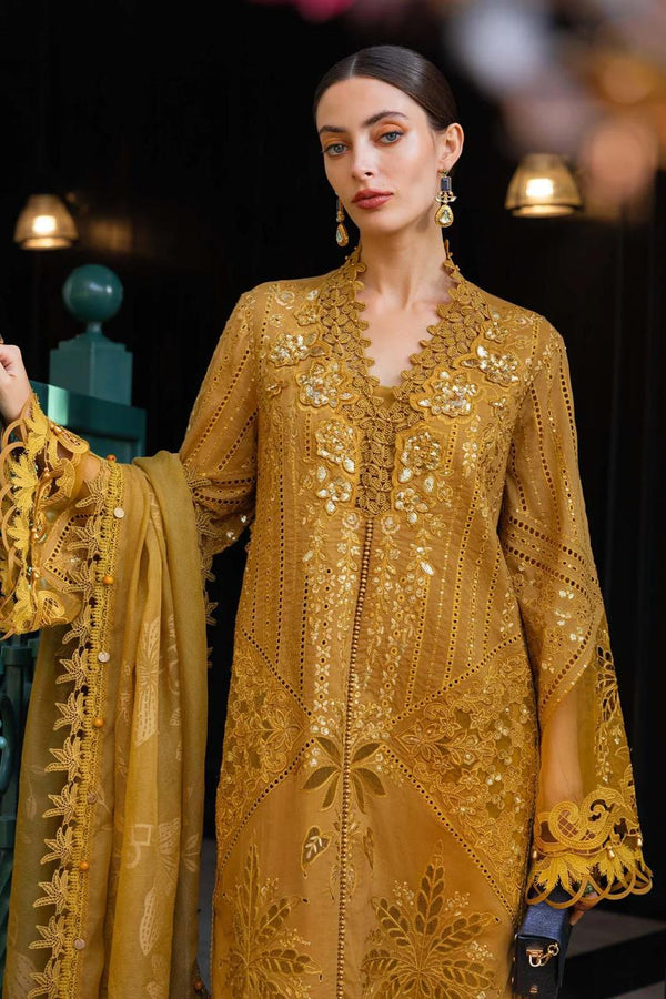 Maria.B Mustard Full Embroidered 3pc  Unstitched Lawn Suit | D-6054