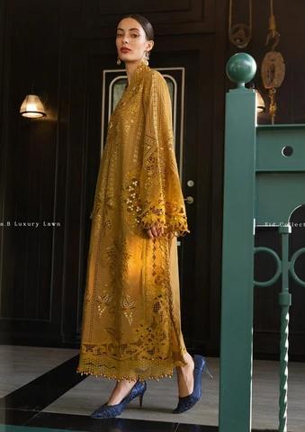 Maria.B Mustard Full Embroidered 3pc  Unstitched Lawn Suit | D-6054