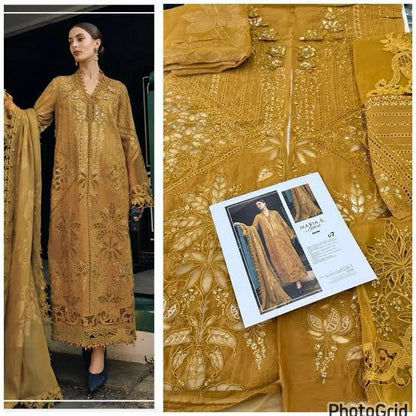 Maria.B Mustard Full Embroidered 3pc  Unstitched Lawn Suit | D-6054