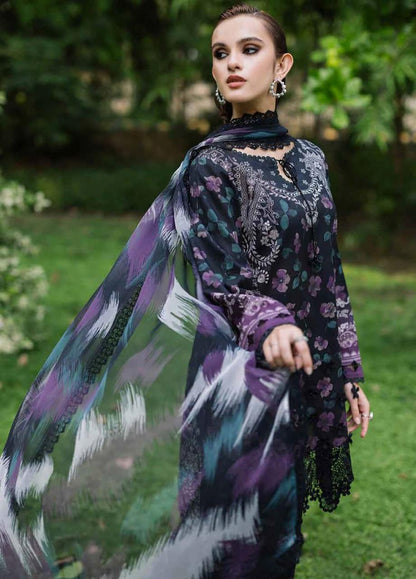 Nureh Black & Purple Floral Printed with  Embroidered Unstitched 3-Piece Lawn Suit
