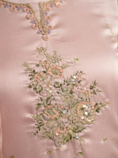 Embellished Light Pink Silk 2-Piece
Unstitched Suit with Neck & Border Patches