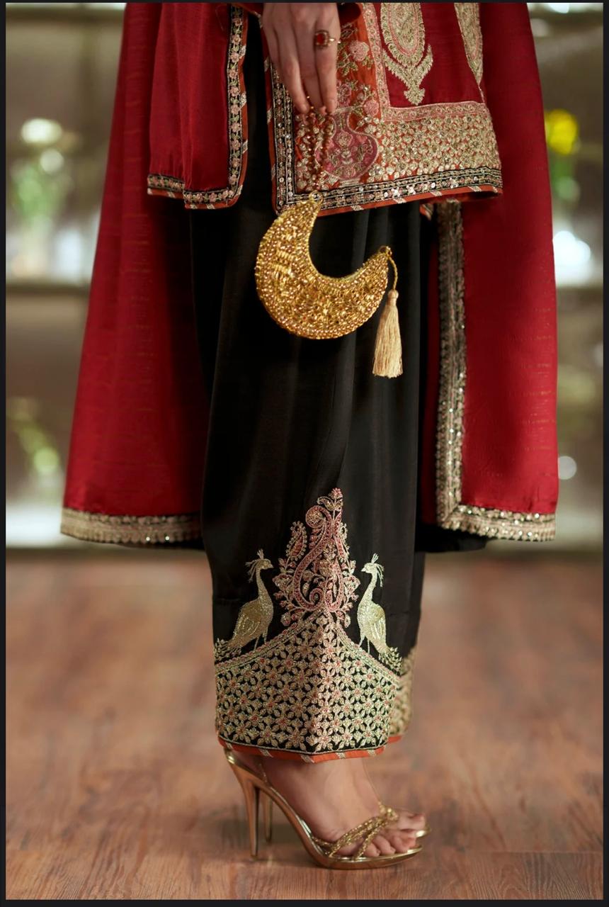 Ethnic Maroon Embroidered Silk 2-Piece Suit