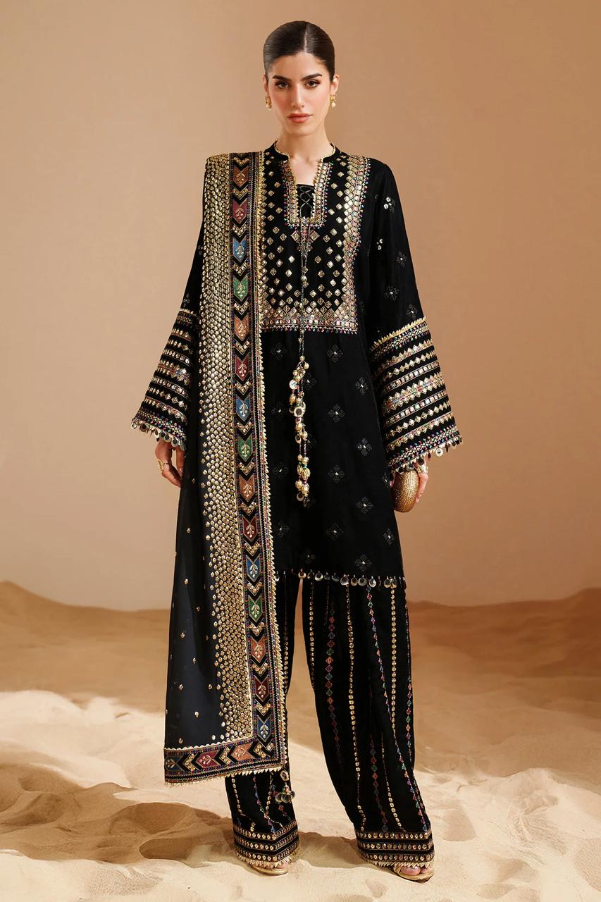Jazmin Premium Black Embroidered Velvet 2-Piece Suit (Allow to Open)