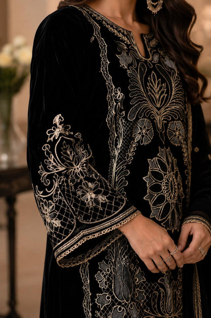 Black 9000 Velvet 2-Piece Unstitched Suit with Silk Trouser