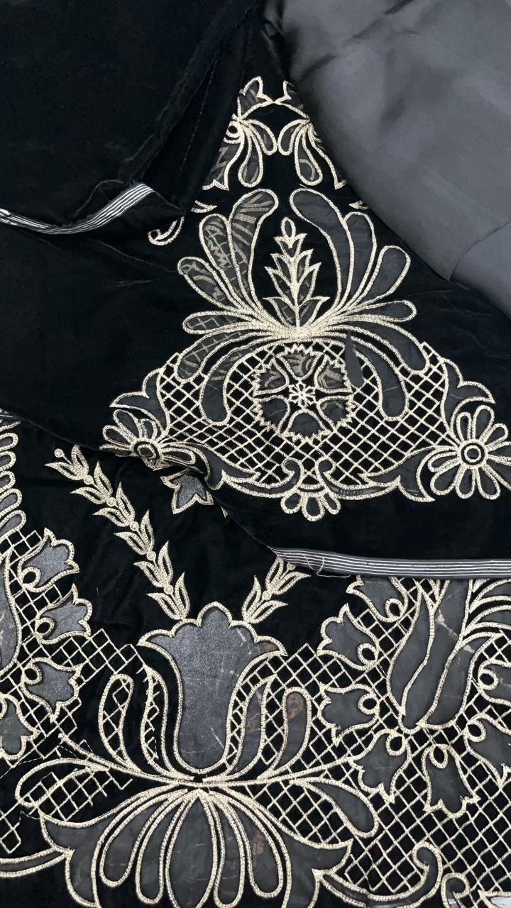 Black 9000 Velvet 2-Piece Unstitched Suit with Silk Trouser