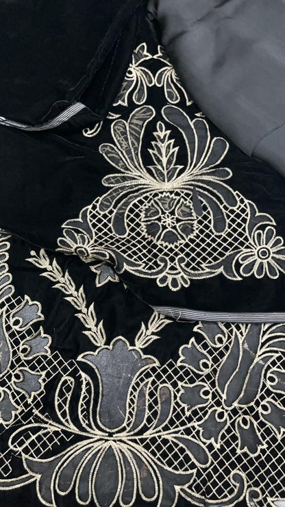 Black 9000 Velvet 2-Piece Unstitched Suit with Silk Trouser