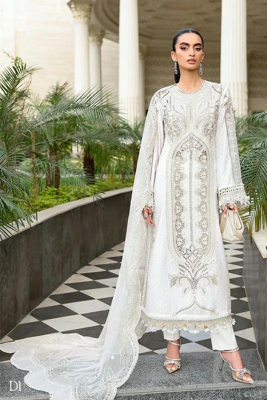 Maria.B White Full Embroidered 3pc Unstitched Lawn Suit | D-6053