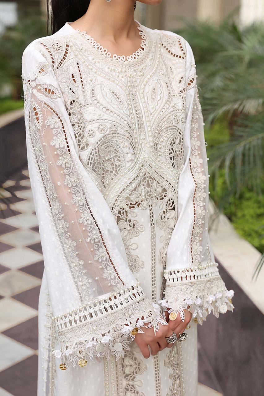 Maria.B White Full Embroidered 3pc Unstitched Lawn Suit | D-6053