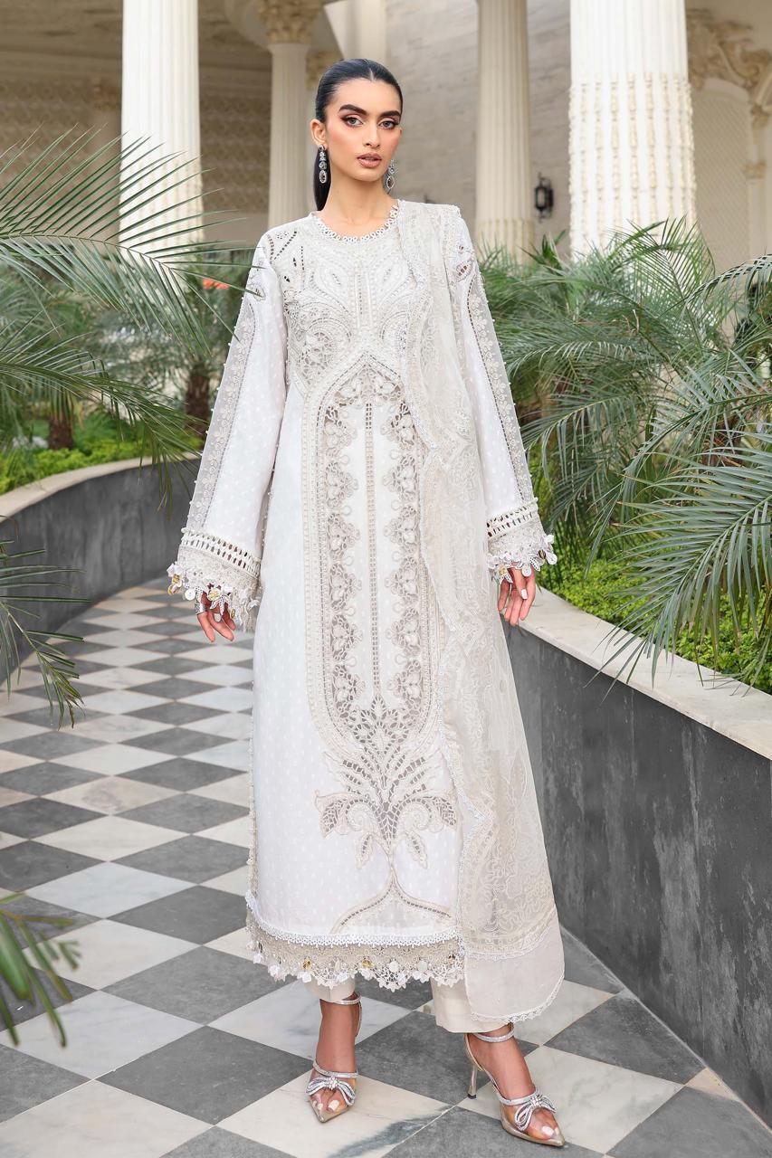 Maria.B White Full Embroidered 3pc Unstitched Lawn Suit | D-6053