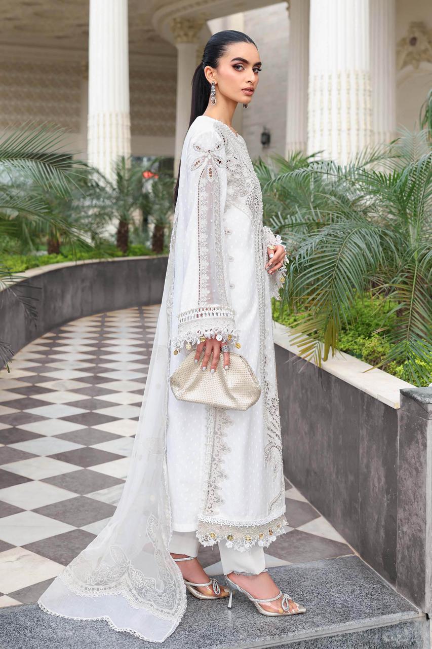Maria.B White Full Embroidered 3pc Unstitched Lawn Suit | D-6053