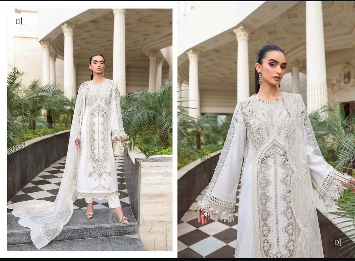 Maria.B White Full Embroidered 3pc Unstitched Lawn Suit | D-6053